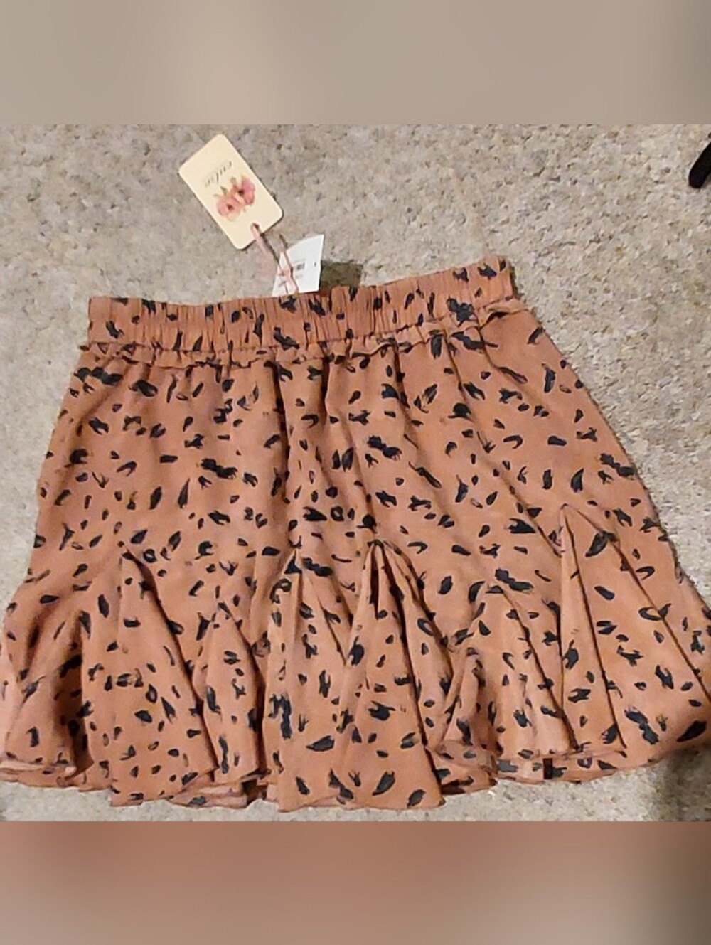 Entro Pleated Ruffle Mini Skirt Skort L Mariah Pull On Black Tan Animal Print - Picture 6 of 9
